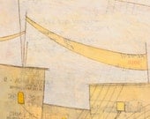 Small Original Painting - Buildings and power lines - Encaustic, Mixed-Media, & Oil Paint -  in this moment, moving forward
