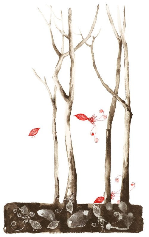 SET OF 2: Red Bird & Tree 4, 5 (Fine Art Prints)