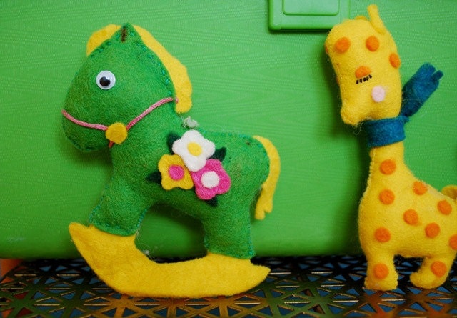 Vintage Set of 5 Plush Felt Animals