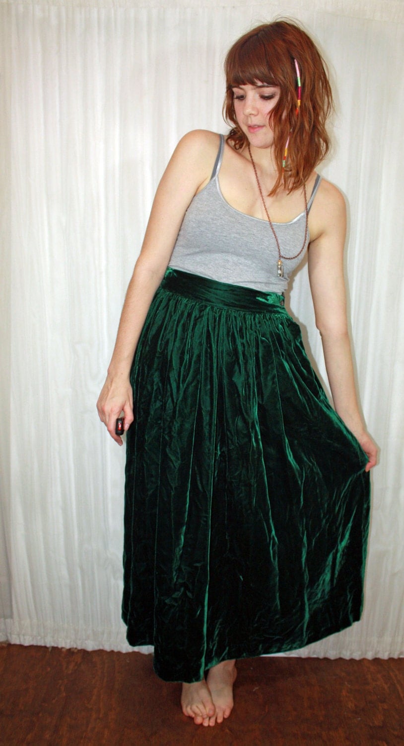 Emerald Green Velvet Maxi Skirt S Sam Wish 9243