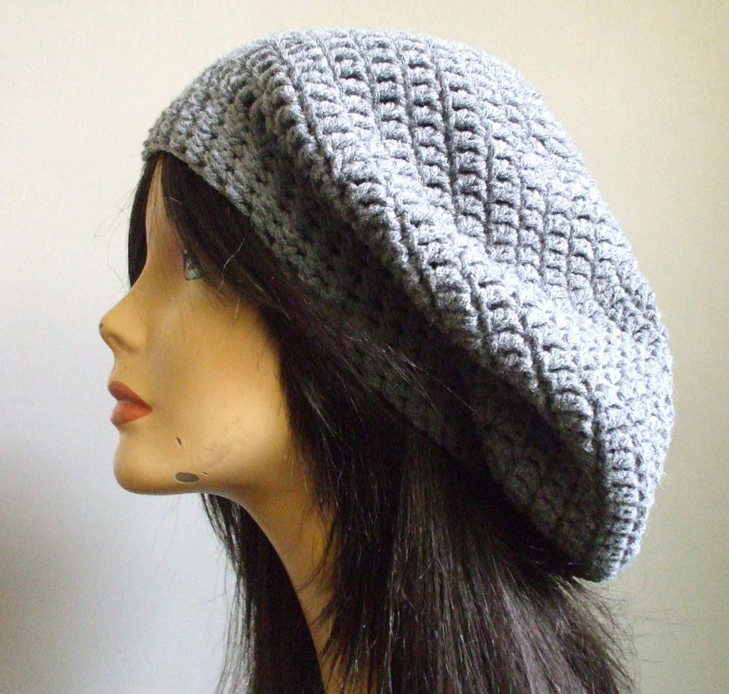 aWeSoMe Crochet Extra Slouchy Hat Beret Tam Women Men Slouchy Hat HEATHER GRAY  Ready to Ship Great Gift Idea