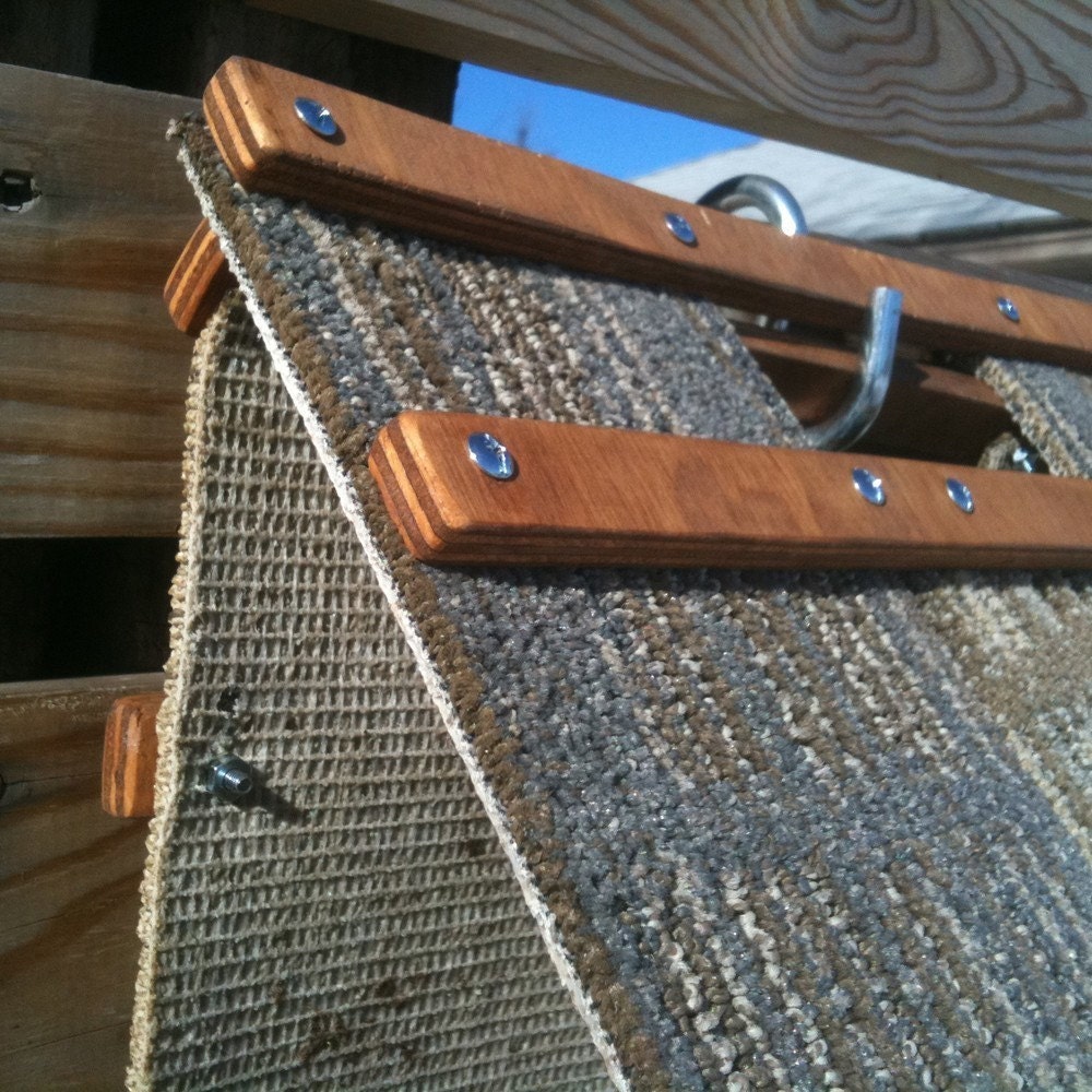 Wood Tote with recycled carpet samples and reclaimed wood.