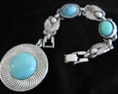1950s Vintage old Large Lucite Turquoise CHARM Silver leaf BRACELET