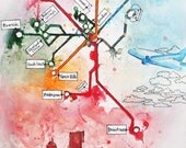 I Love Boston - Boston Subway Map painting (The T) 8.5" x 11"
