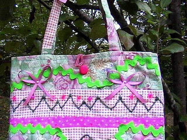 Pink and Green ROSES Beaded Lined Interfaced Fabric Girl Woman TOTE Bag Purse