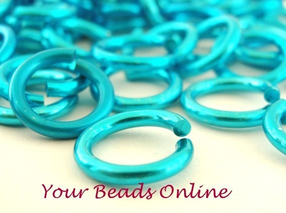 Aluminum Anodized Jump Rings 6mm Turquoise Blue 18 gauges 100 pcs