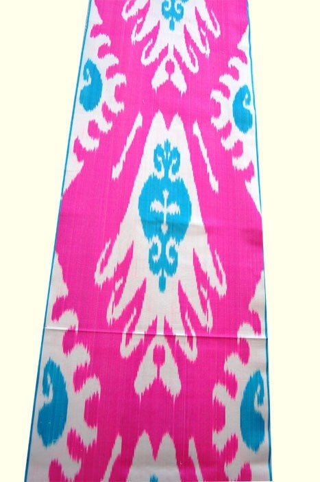 UZBEK HAND CRAFTED WOVEN SILK-COTTON IKAT ADRAS FABRIC - MORE THREE YARDS