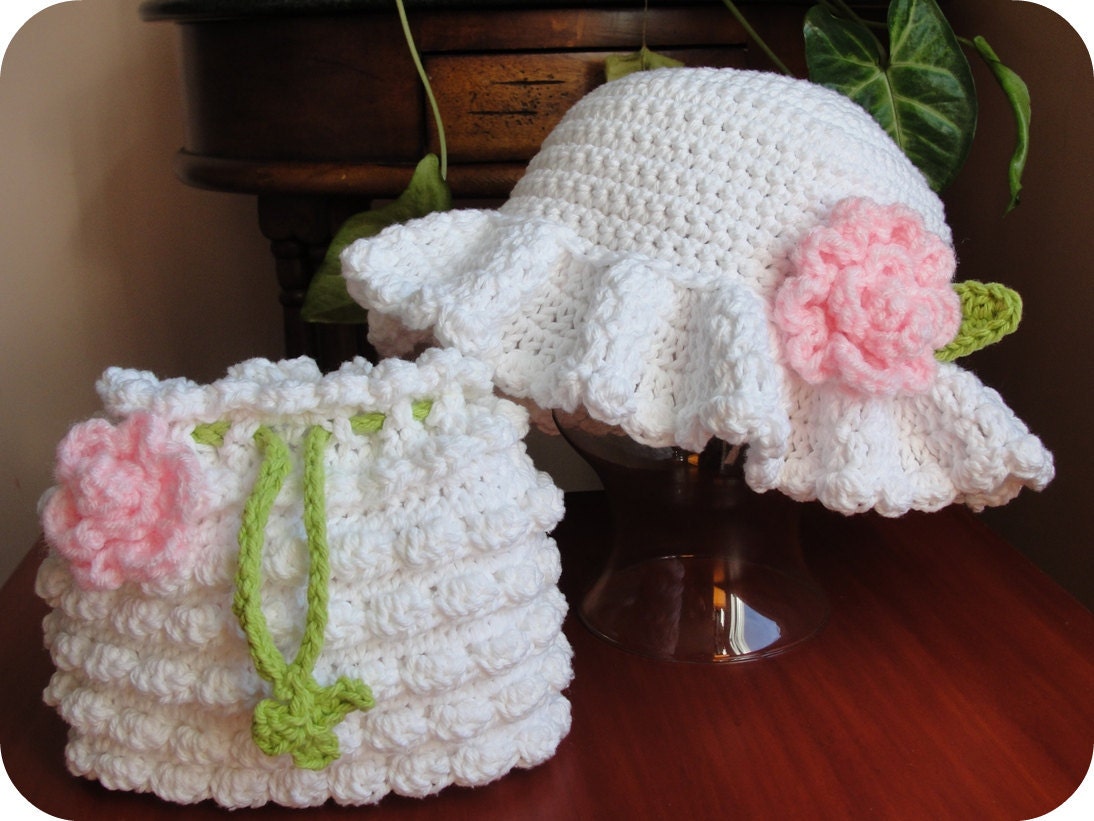 PDF CROCHET PATTERN Hat Baby Child Wedding Easter Hat and Purse