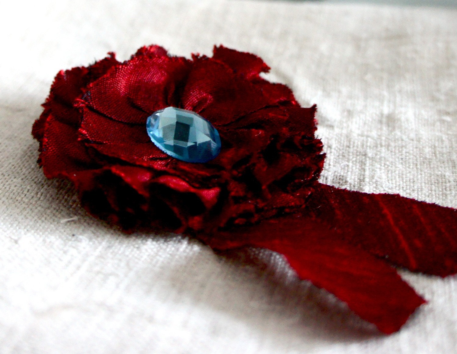Crimson and Blue... Silk Ribbon Brooch