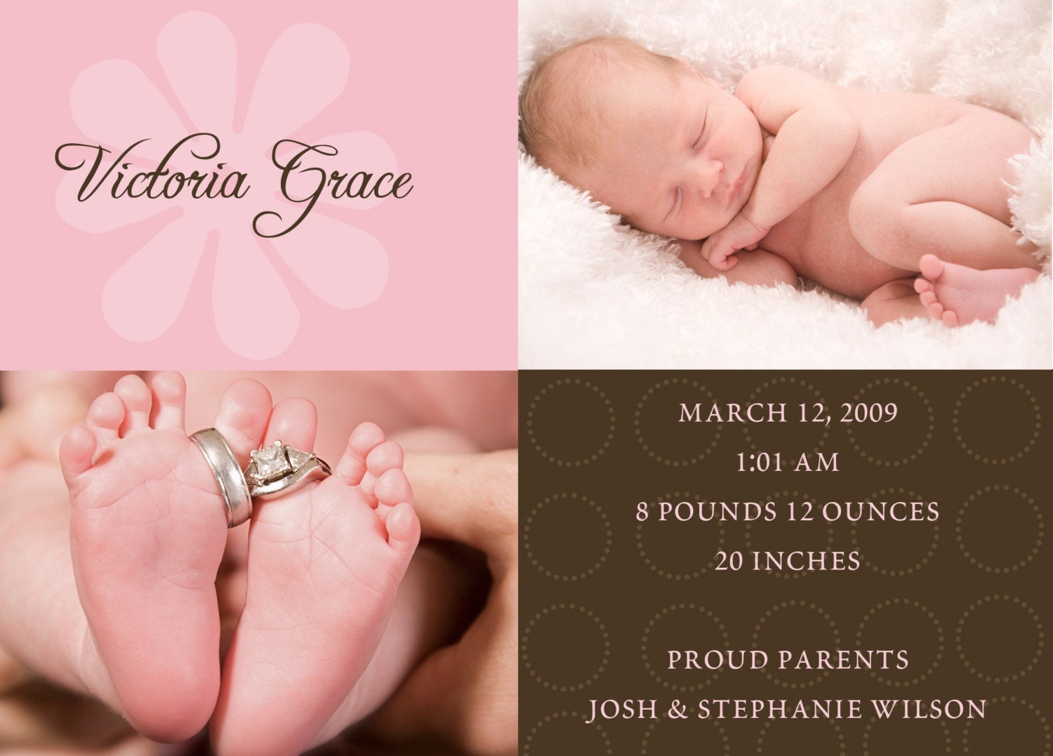 Victoria Birth Announcement with 2 Pictures (Boy or Girl)