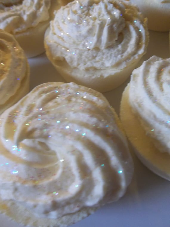Lemon Pound Cake Glitter Glam Cupcake Bath Bomb - SlipperySlopeSoaps