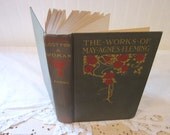 Antique "Lost for a Woman," The Works of May Agnes Fleming, vintage 1907 book, rose vine on HC, green red gold shabby objet d'art