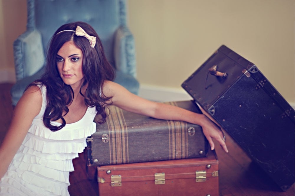 Meredith - Classic Shimmery Bow Headband - Silver headband