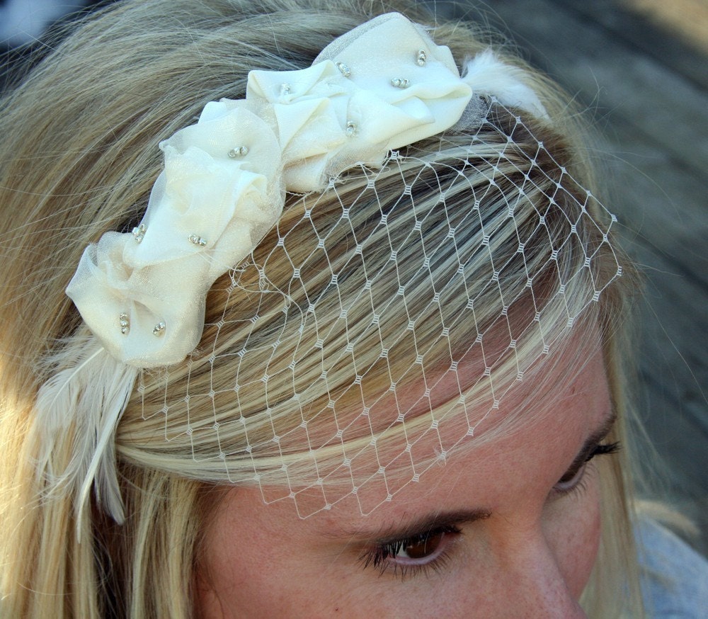 Small Ivory Veil Bridal Headband /// Marjorie