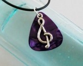 Guitar Pick Necklace Treble Clef Purple Pearloid