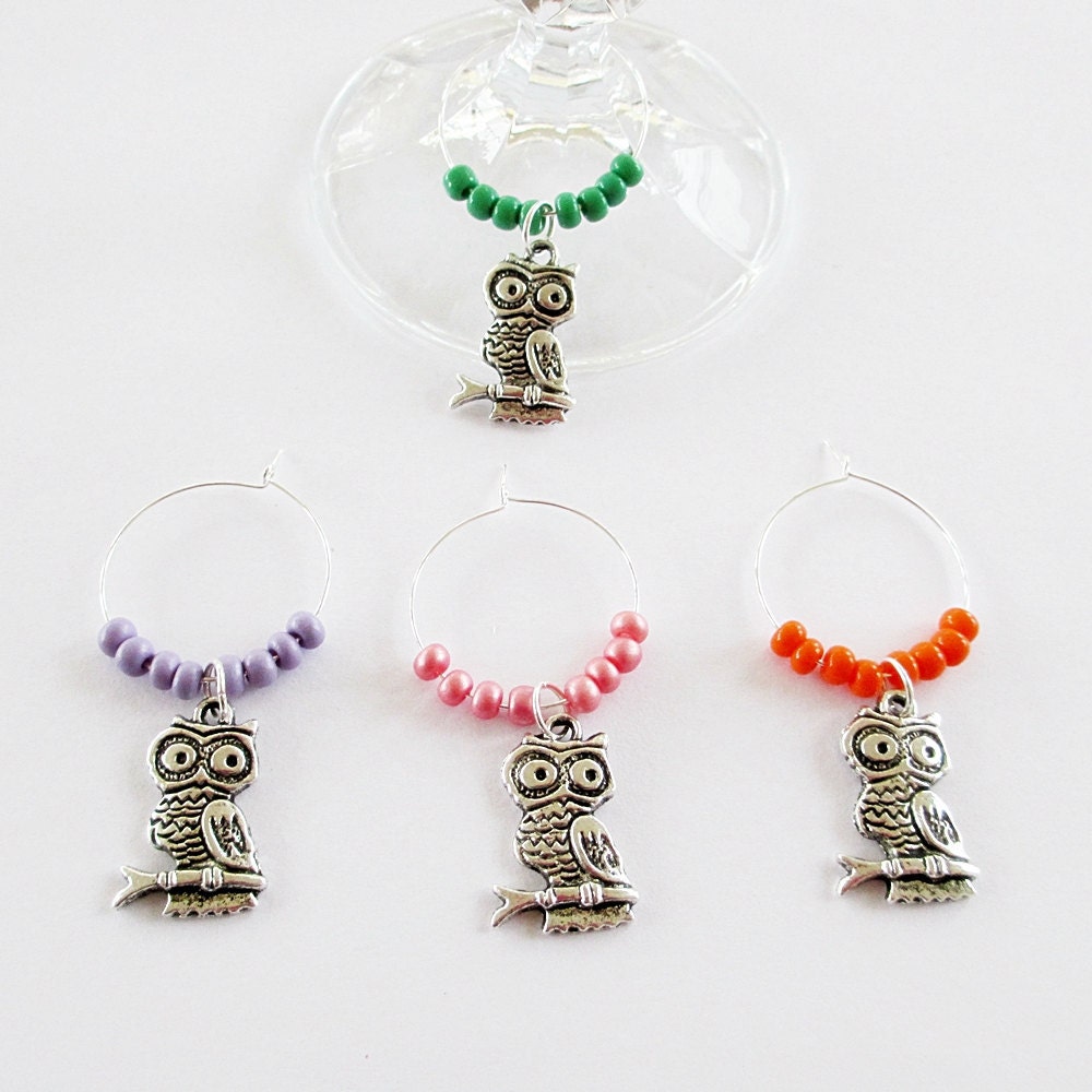 Owl Wine Marker Glass Charms