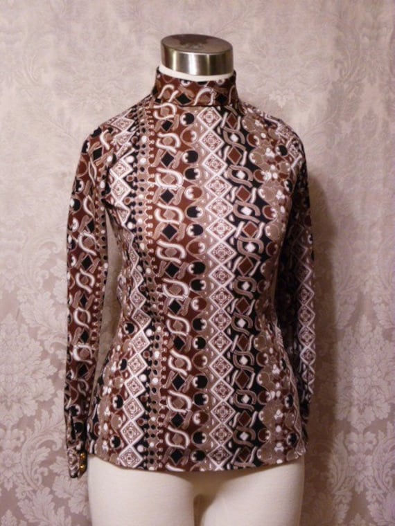 1960s Saks Fifth Avenue Pucci Style Turtleneck Blouse Made in Italy