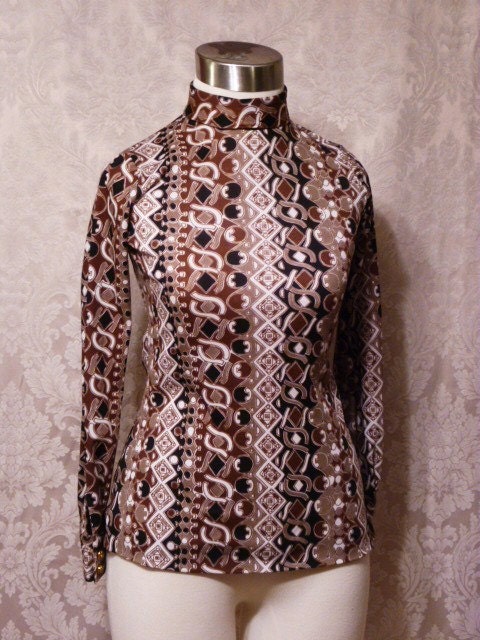 1960s Saks Fifth Avenue Pucci Style Turtleneck Blouse Made in Italy