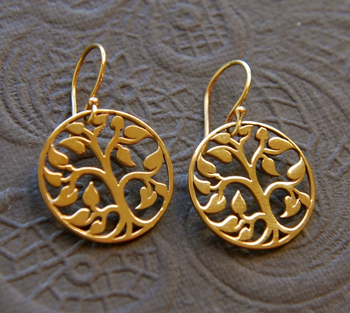 Tree of life earrings in bronze, round tree pendant, family tree, golden bronze, charm earrings