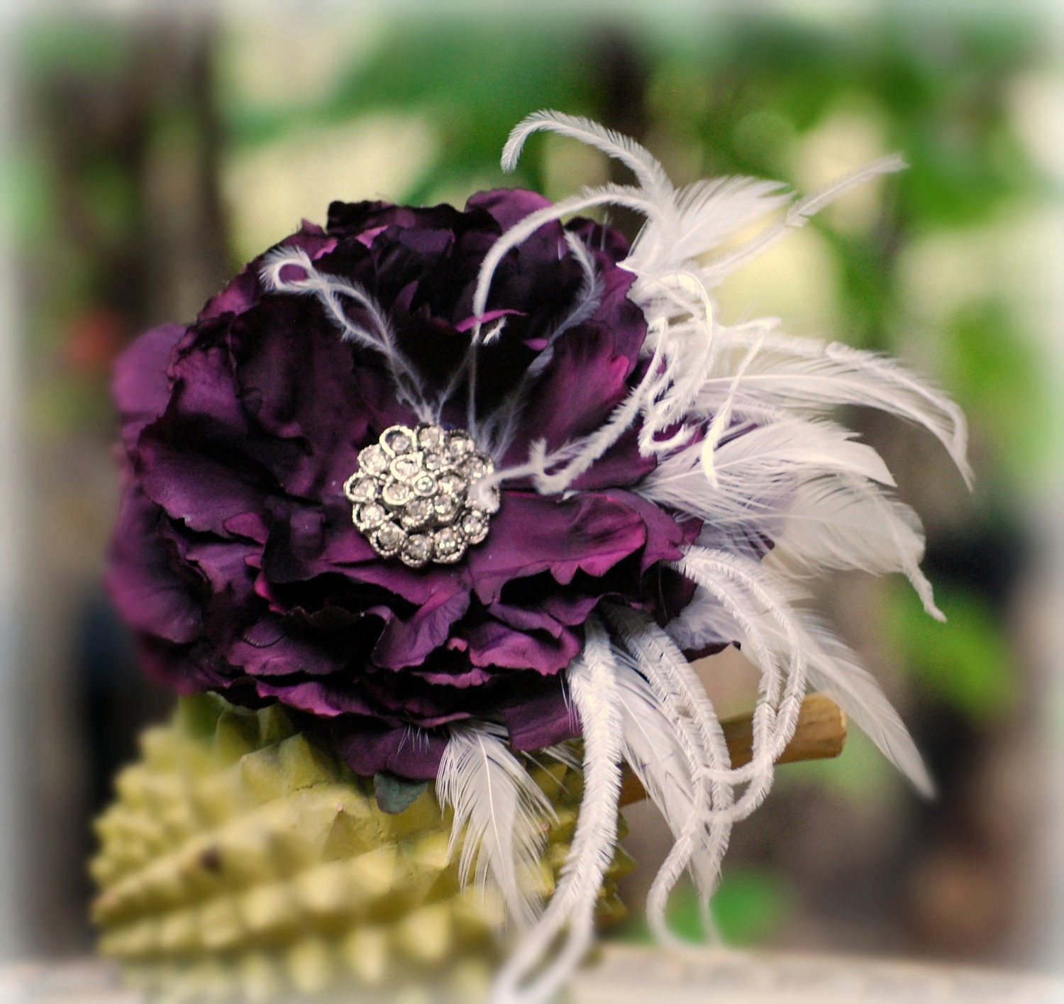 Hair Clip, Comb, Barrette Aubergine - Eggplant Purple, Red, Amethyst Flower. Fascinator Bride Bridal Bridesmaid, Rhinestone Crystals Pearls