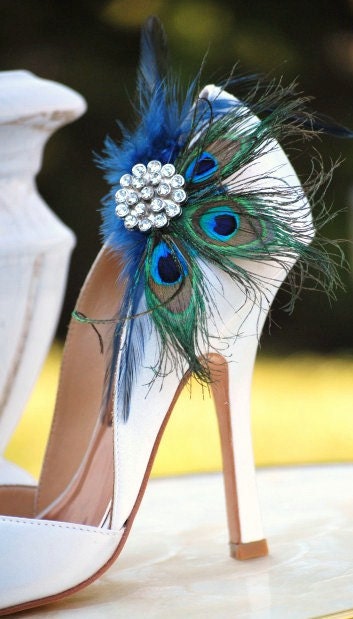 Shoe Clips Peacock Fan. Bride Bridal Bridesmaid, Birthday Engagement Gift, Sparkly Rhinestone Statement, Spring Hot Couture, Awards Glam