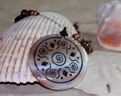 Shell Pendant Necklace, Brown Glass Pearls