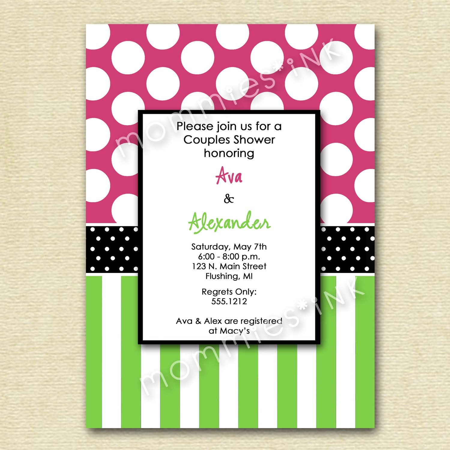 Fun Stripes and Dots Couples Shower Invite - PRINTABLE INVITATION DESIGN Il_170x135