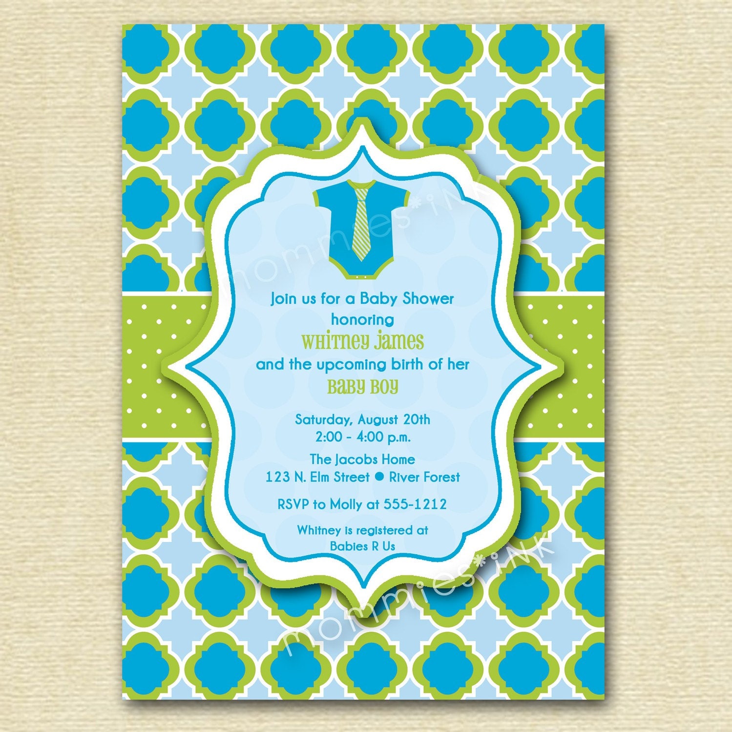 Lil Man Onesie Baby Boy Shower Invitation  - PRINTABLE INVITATION DESIGN