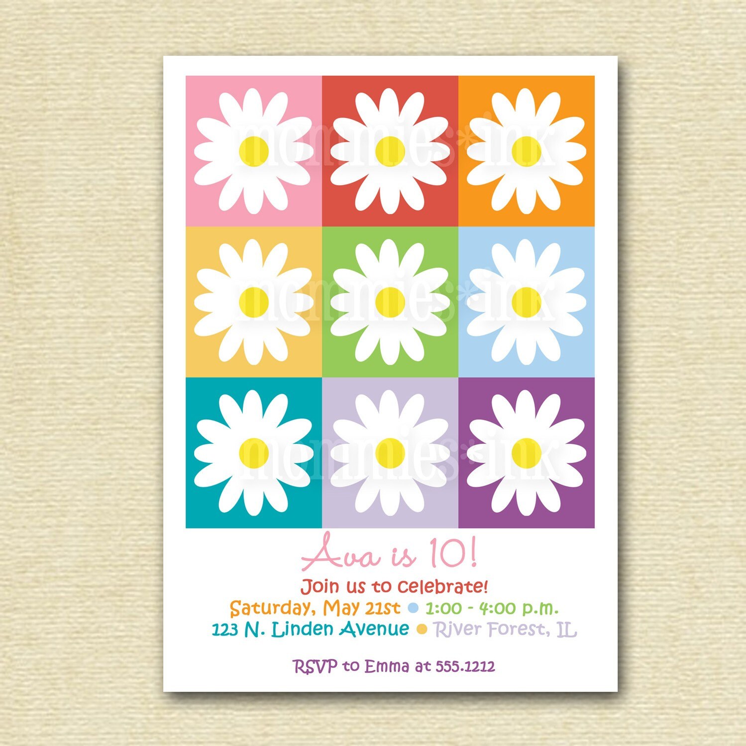 Rainbow Daisy Birthday Party Invitation - PRINTABLE INVITATION DESIGN Il_170x135