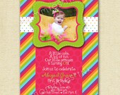 Bright Pastel Rainbow Dots and Stripes Photo Birthday Invite - PRINTABLE INVITATION DESIGN Il_170x135