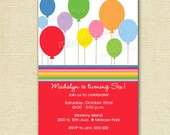 Mod Rainbow Party Balloons Birthday Invite - PRINTABLE INVITATION DESIGN