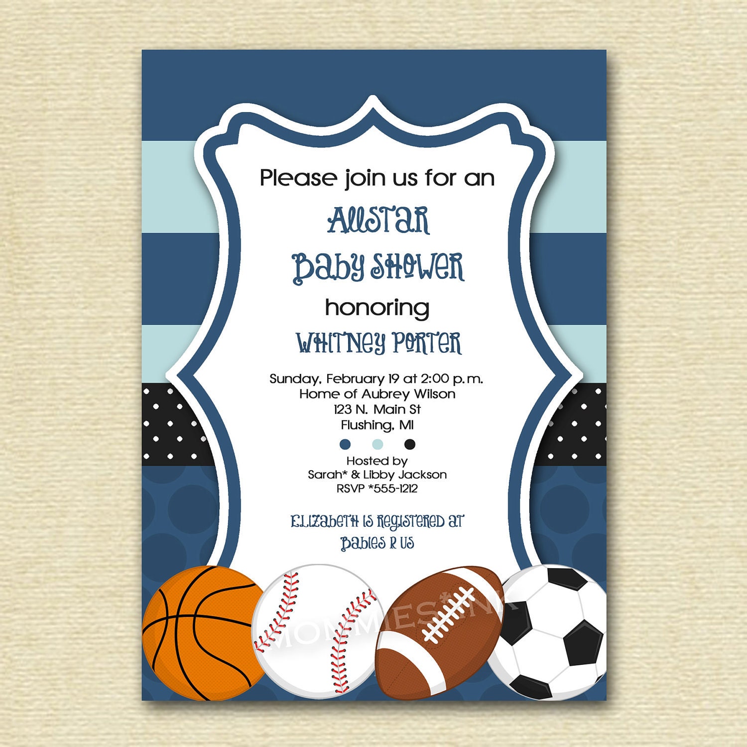Mod Allstar Sports Theme Baby Shower or Birthday Party Invitation - PRINTABLE INVITATION DESIGN Il_170x135