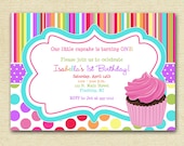 Mod Bright and Colorful Cupcake Custom Birthday Invitation -  PRINTABLE INVITATION DESIGN
