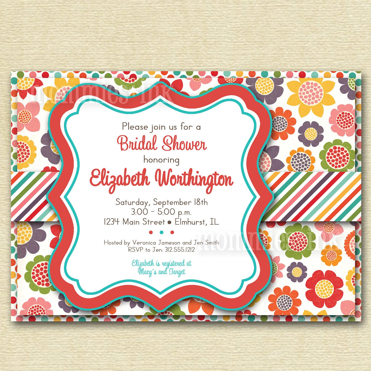 Rainbow Polka Dotty Posies Bridal Shower Invite - PRINTABLE INVITATION DESIGN Il_170x135