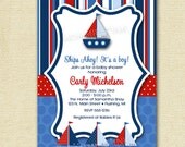 Ships Ahoy Sailboat Baby Shower or Birthday Party Invitation - Digital File - PRINTABLE INVITATION DESIGN Il_170x135