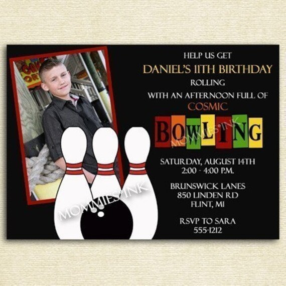 Bowling Custom Photo Birthday Invitation - Horizontal or Vertical - PRINTABLE INVITATION DESIGN Il_570xn