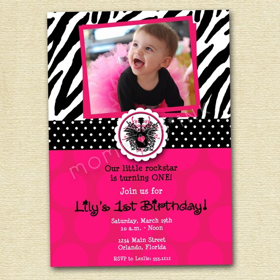Polka Dotty Zebra Rockstar Photo Birthday Invite - PRINTABLE INVITATION DESIGN Il_570xn