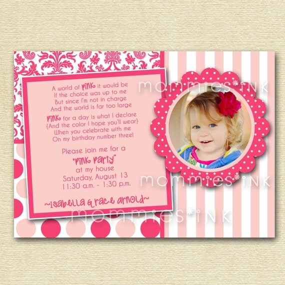 Pinkalicious Pink Party Custom Photo Birthday Invitation - PRINTABLE INVITATION DESIGN Il_570xn