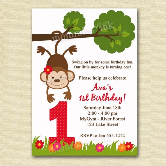 Flowered Monkey Business - Birthday Party Invitation - PRINTABLE INVITATION DESIGN Il_570xn