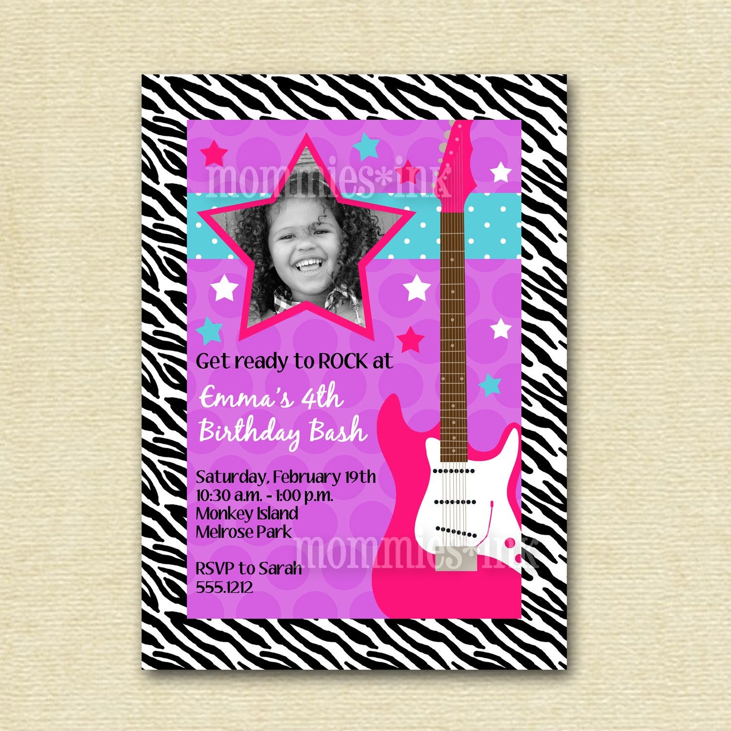 Rock Star Guitar Birthday Party Invitation - PRINTABLE INVITATION DESIGN Il_570xn