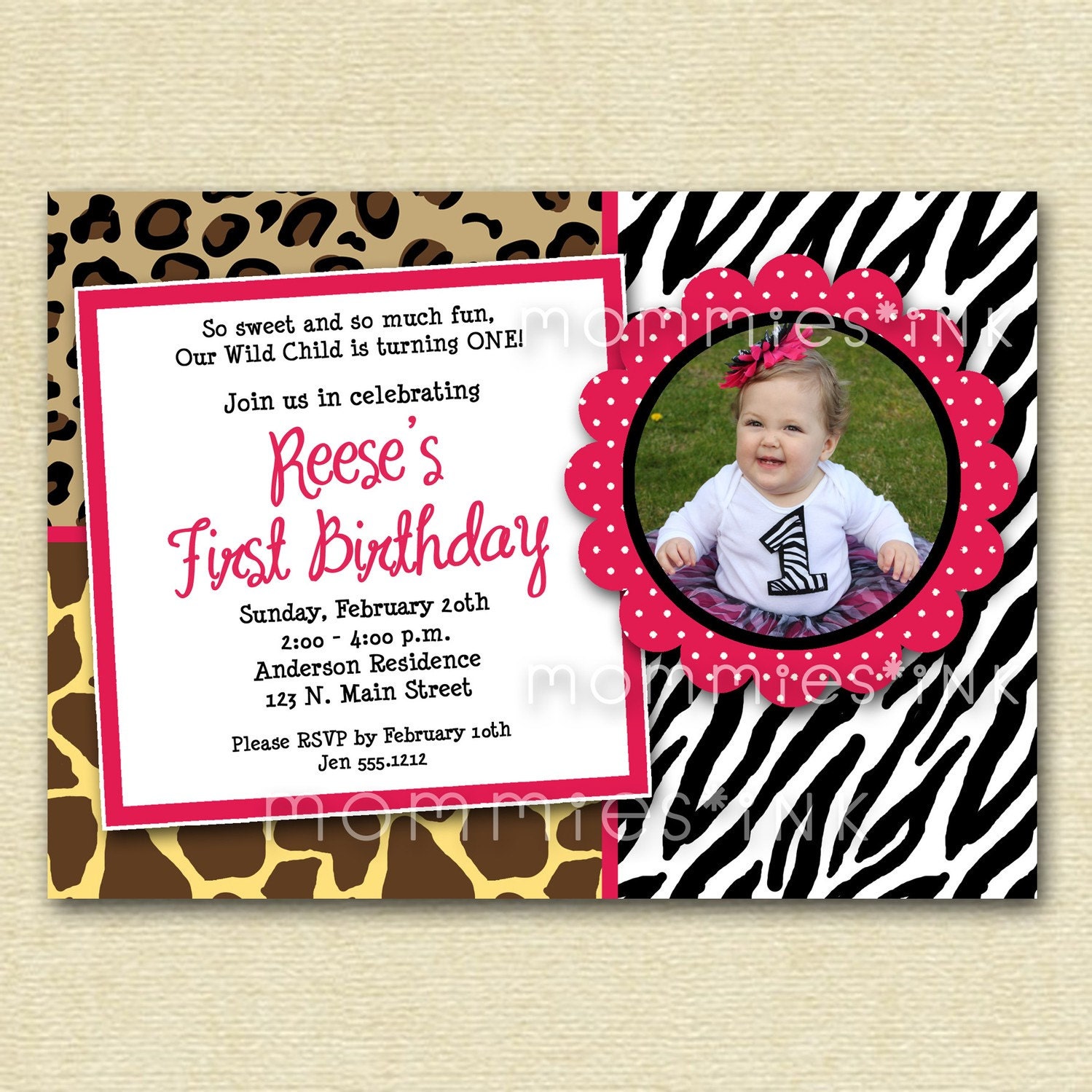 Wild Animal Print Custom Photo Birthday Invitation - PRINTABLE INVITATION DESIGN Il_570xn