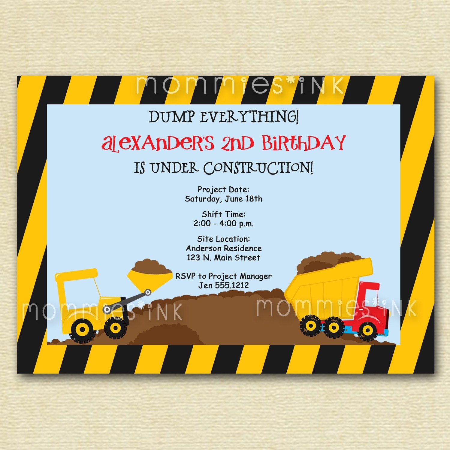 Construction Site Birthday Invite - PRINTABLE INVITATION DESIGN Il_570xn