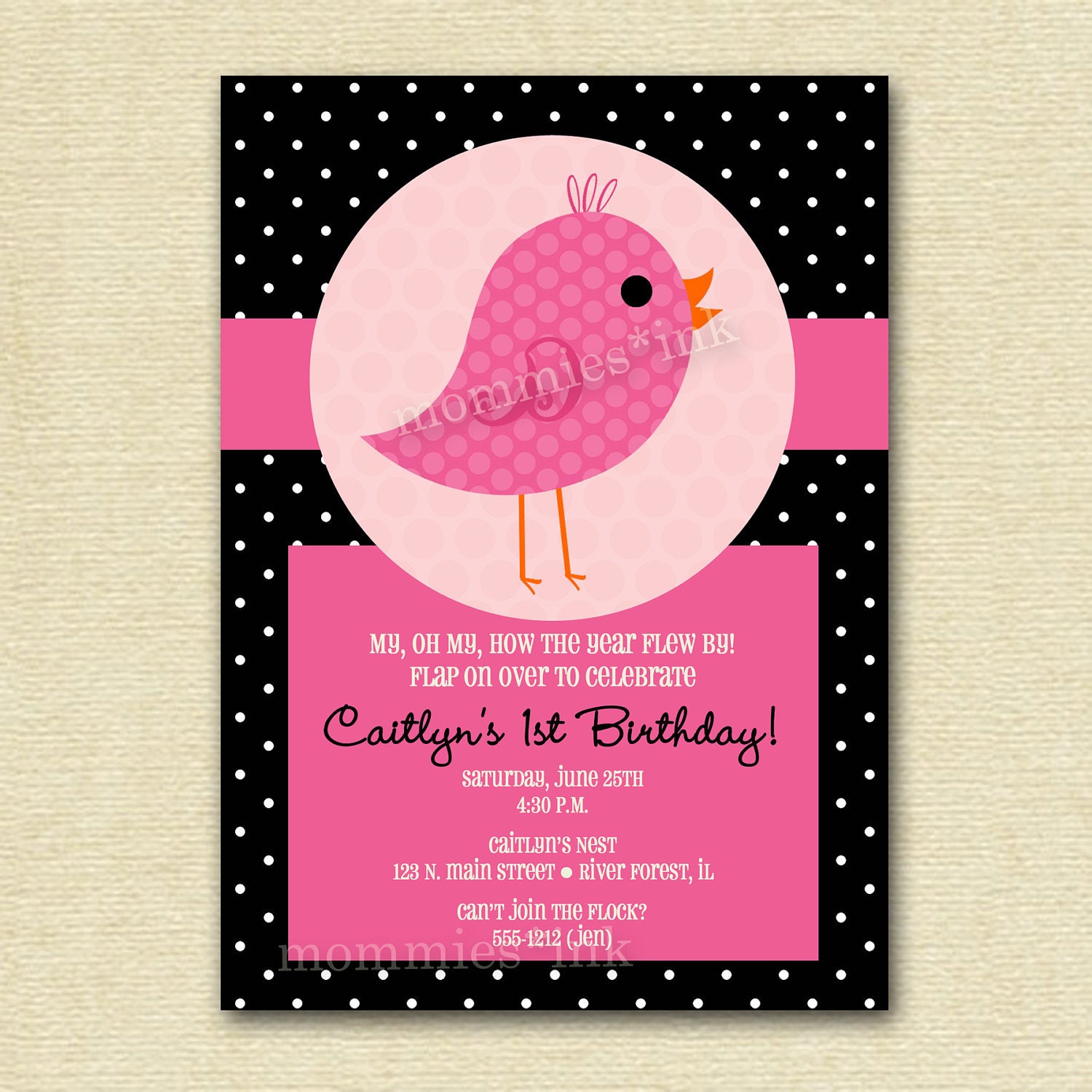 Mod Dotty Bird Birthday Party Invitation - PRINTABLE INVITATION DESIGN Il_570xn