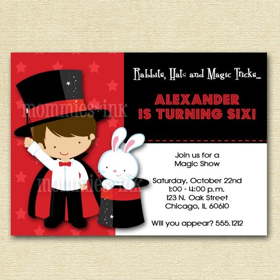 Magic Show Birthday Party Invitation - Photo Option Available - PRINTABLE INVITATION DESIGN Il_570xn