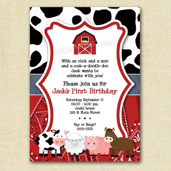 Mod Farm Animals Birthday Party Invite - PRINTABLE INVITATION DESIGN Il_570xn