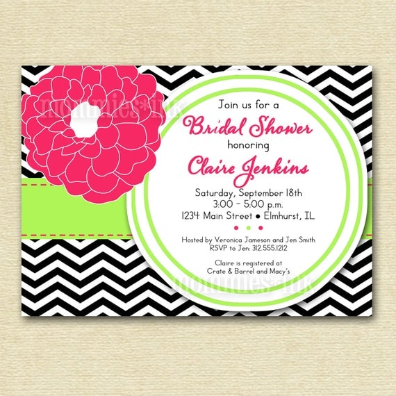 Mod Black Chevron Flower Bridal Shower Invitation - No flower option available - PRINTABLE INVITATION DESIGN Il_570xn