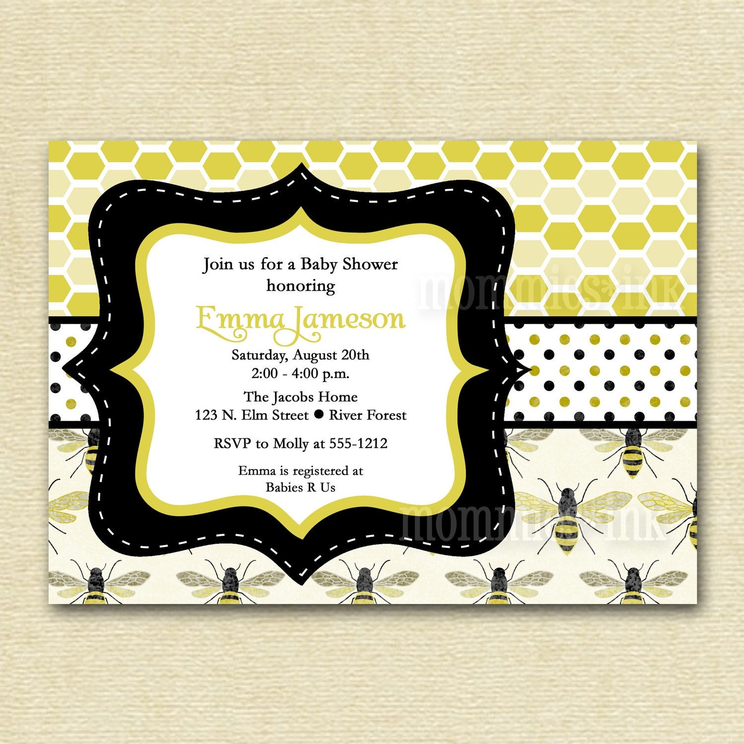Honeybee Baby Shower Invitation - Mommy to Bee - PRINTABLE INVITATION DESIGN