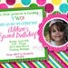 Bright Watermelon Dots and Stripes Photo Birthday Invite - PRINTABLE INVITATION DESIGN