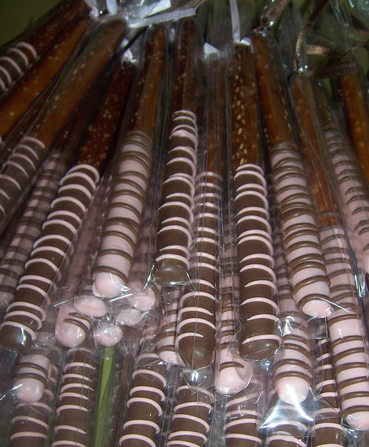 1 DOZEN -- SALE -- 12 Chocolate Dipped Pretzel Rods -- Wedding favors Bridal Shower favors Baby Shower favors