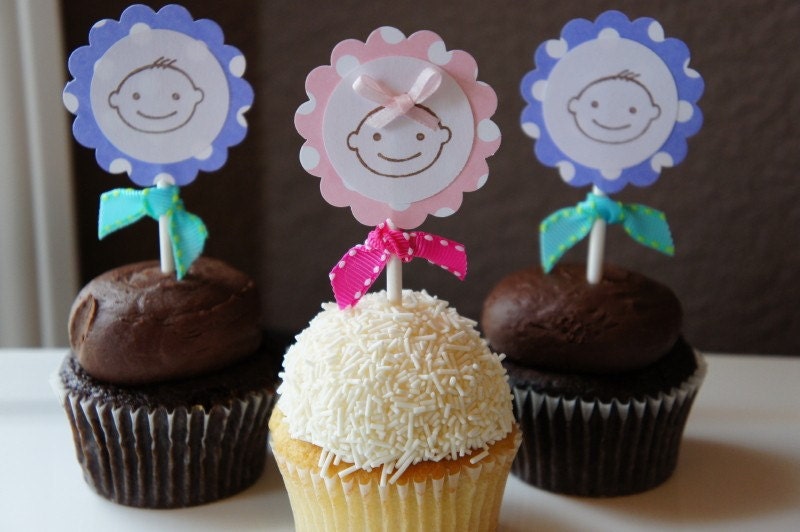 Set of 12 Boy or Girl Baby Shower Cupcake Toppers Il_170x135